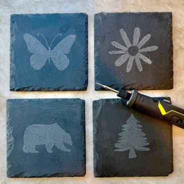 Etching with Ryobi on Coasters