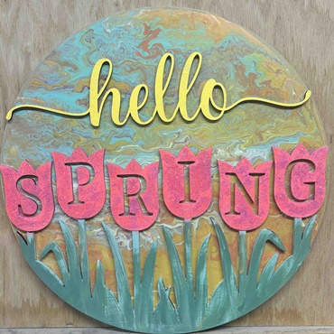 Fun with Paint Pouring Spring Sign