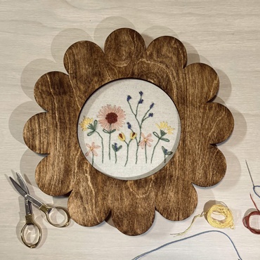 Floral Embroidery in Scalloped Frame